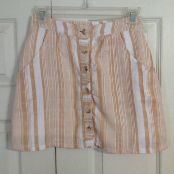 LOTTIE MOSS PACSUN Tan White Striped Button Front Mini Skirt Lined NWT X-Small - Picture 2 of 11